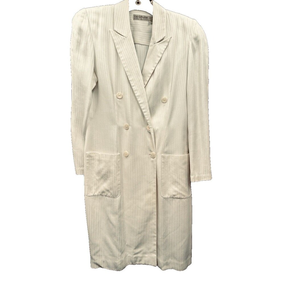 VTG Liz Claiborne Women's 10 Yellow Stripe Trench Coat Jacket Rayon Wool Light